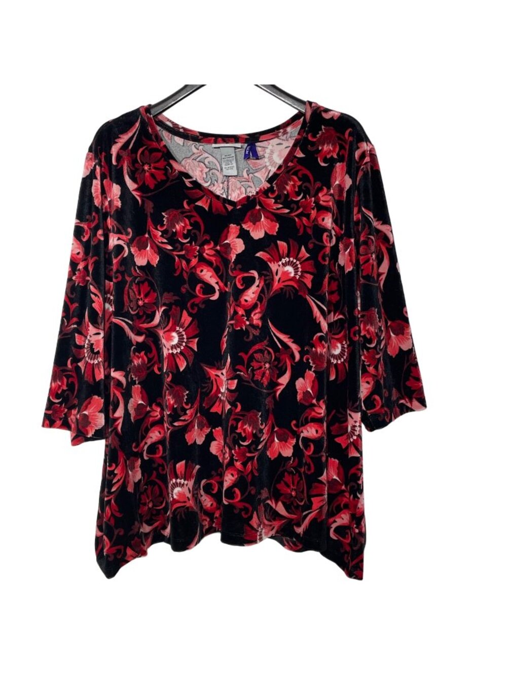 Catherines Dark Floral Velvet Burnout Top Blouse Black Red Sz 3XWP (26/28 WP)